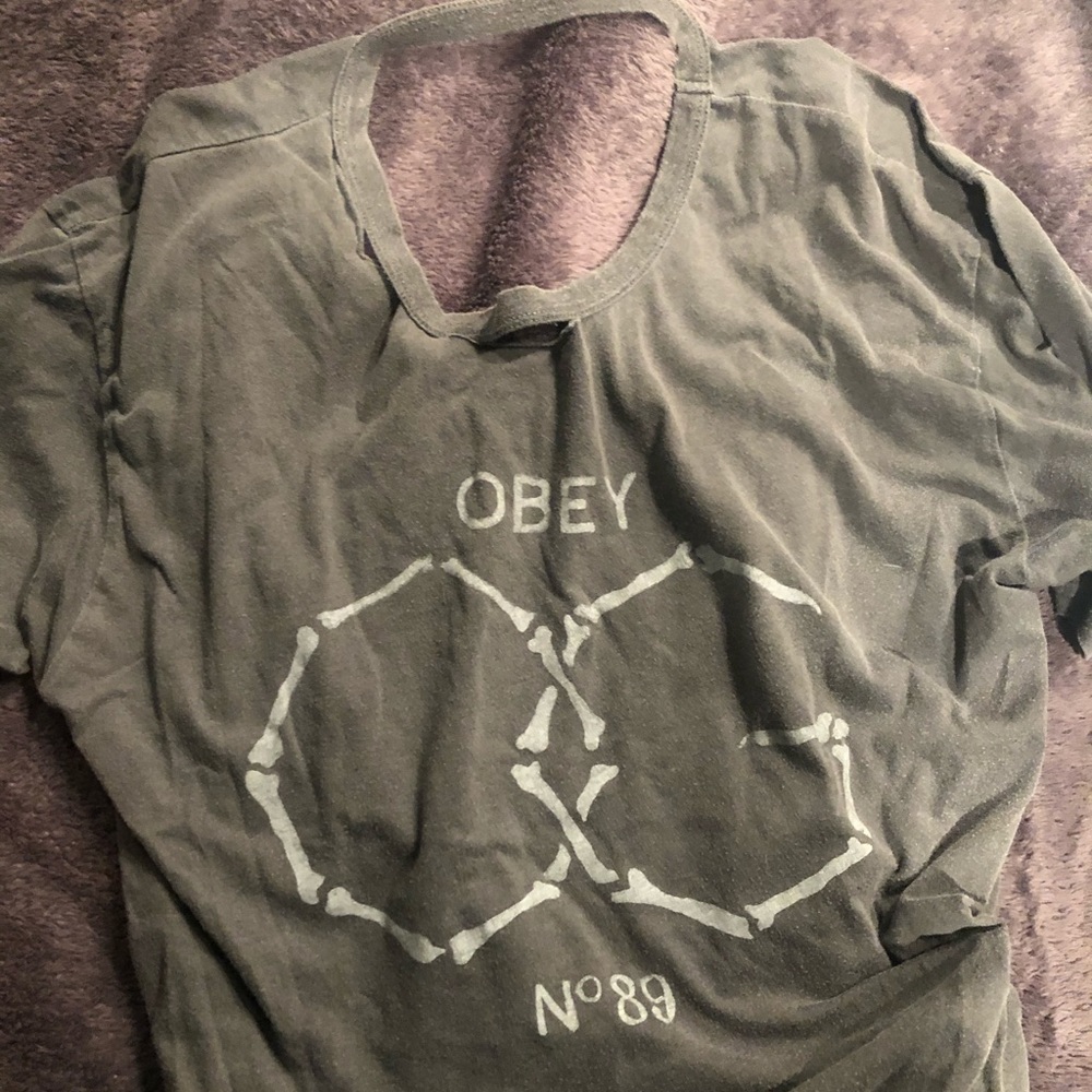 SALE Washed Black Obey Shirt Distressed Sz Medium